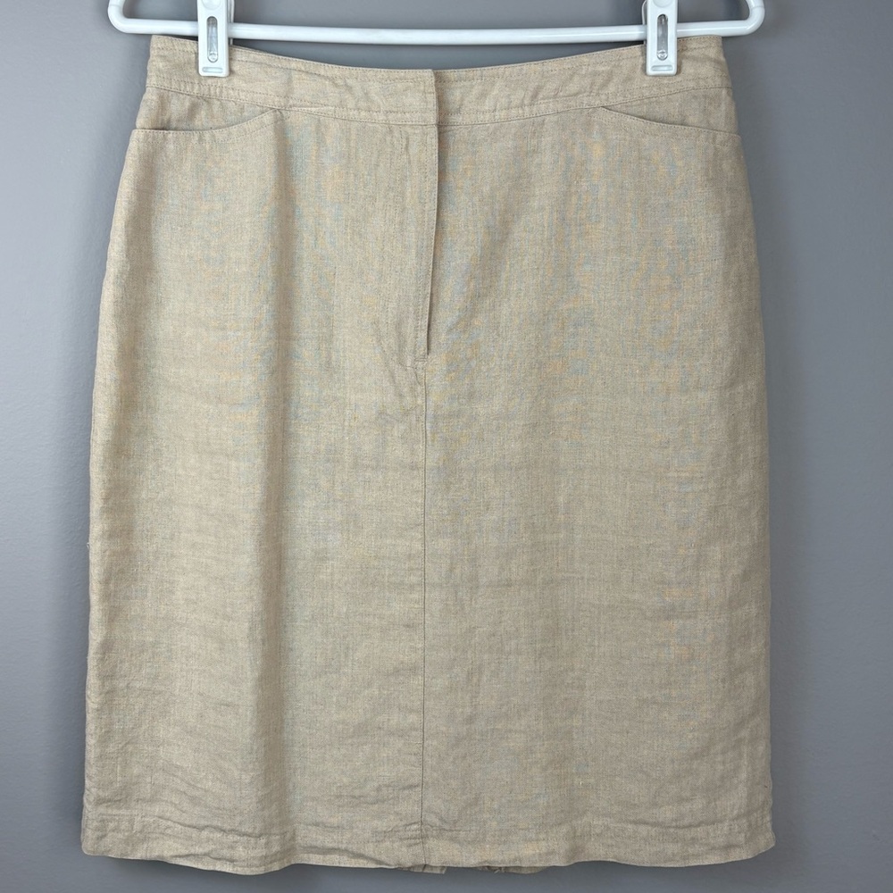 100% Linen Skirt Size 8 Beige Side Pockets Lined Timeless Classic & Preppy